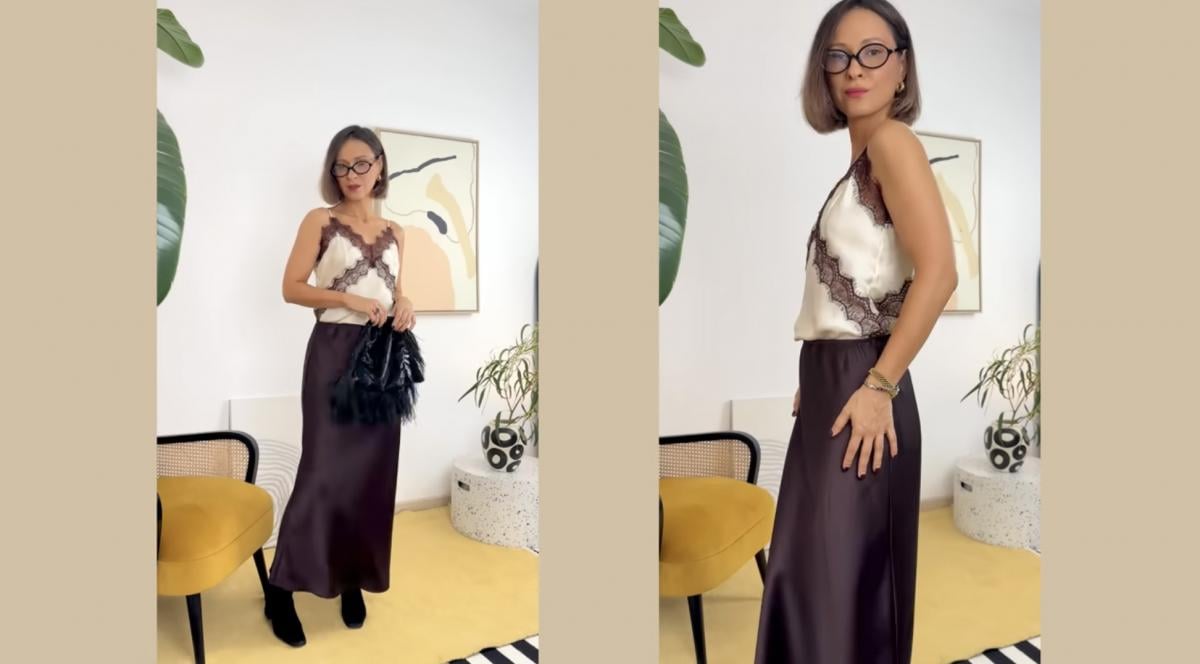 Образ "на вихід" із сатиновою спідницею Образ "на вихід" із сатиновою спідницею