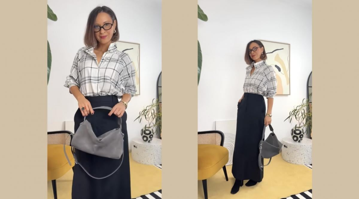 Спідниця-колона з чорно-білою сорочкою Спідниця-колона з чорно-білою сорочкою