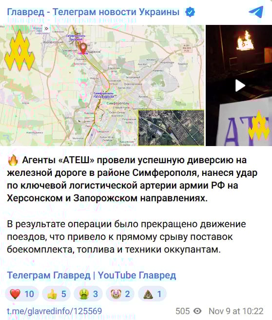 Гучна диверсія в Криму: партизани вдарили по ключовій логістичній артерії РФ Гучна диверсія в Криму: партизани вдарили по ключовій логістичній артерії РФ