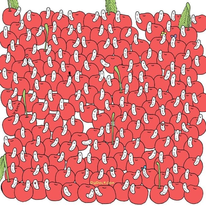 Головоломка для людей з орлиним оком: знайдіть вишню без черв'яка за 30 секунд