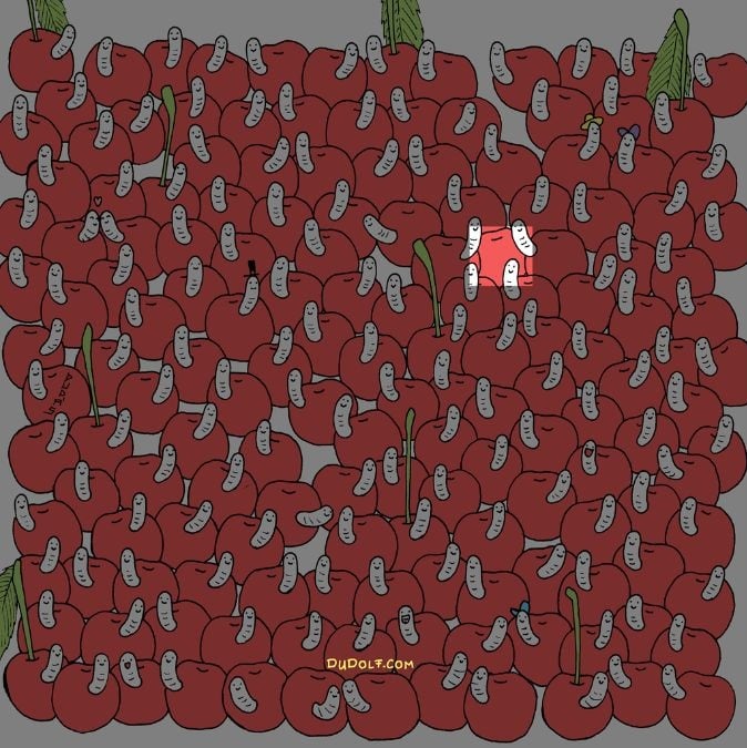 Головоломка для людей з орлиним оком: знайдіть вишню без черв'яка за 30 секунд