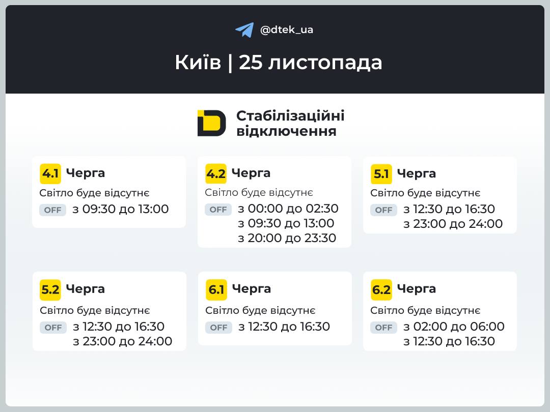 Київ: графіки відключень на 25 листопада Київ: графіки відключень на 25 листопада