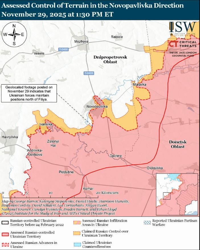 29 листопада - лінія фронту в районі Новопавлівки 