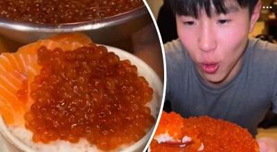 Японский ресторан, рис с икрой Японский ресторан, рис с икрой