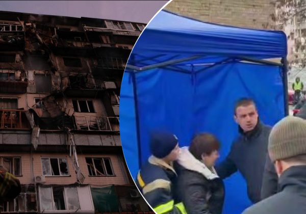 "Я зараз помру, там діти мої": жінка не може стримати сліз біля місця удару по Києву