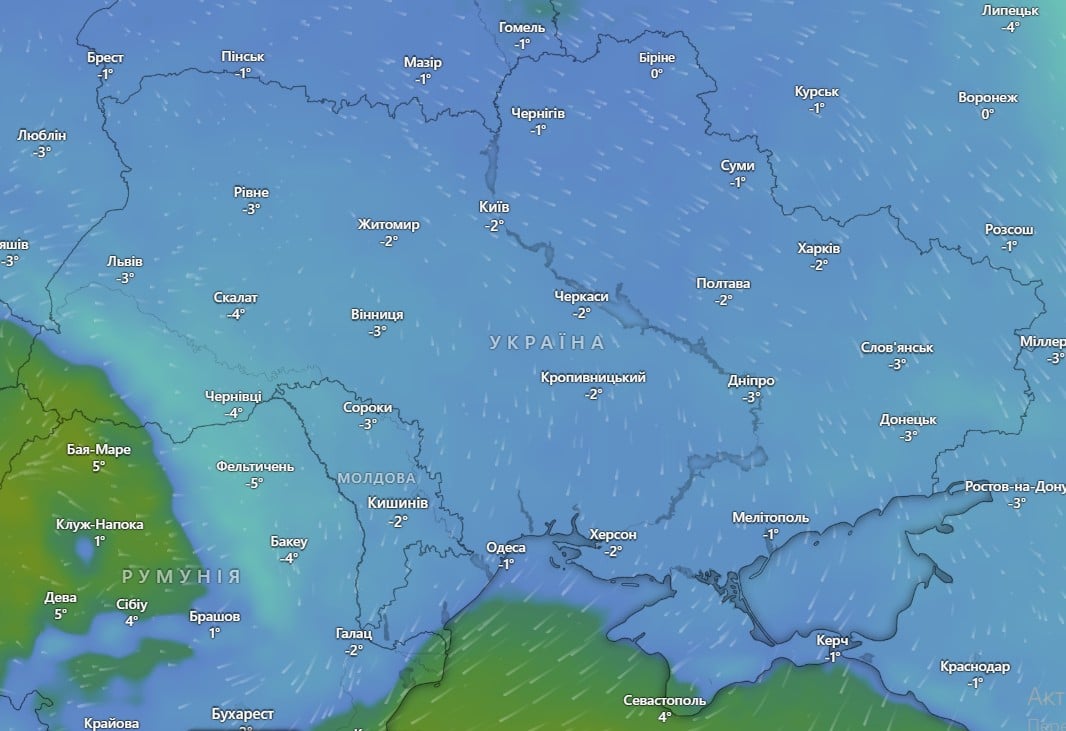 Прогноз погоди в Україні на 25 грудня / фото: Windy
