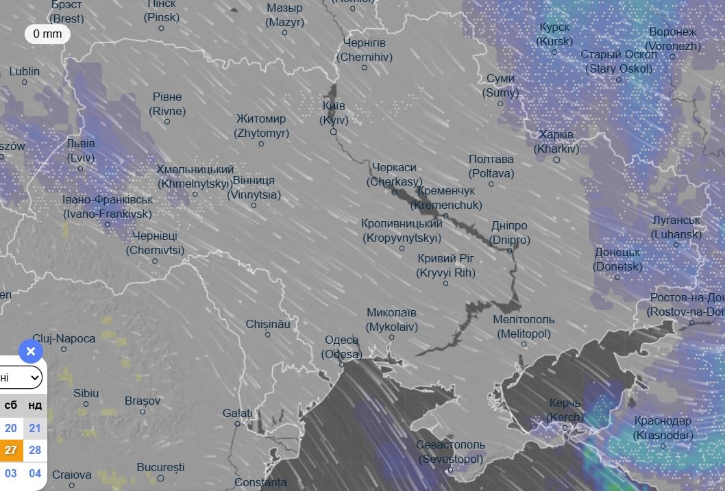 Прогноз погоди в Україні на 27 грудня / фото: ventusky