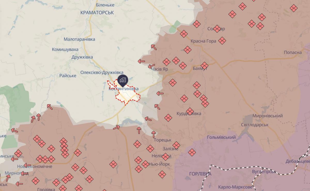 Костянтинівка на карті Костянтинівка на карті