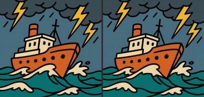 Тест на IQ: знайдіть 3 відмінності на картинці корабля під час шторму за 65 с