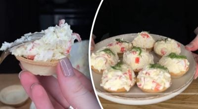 Вкусная закуска на Новый год за 7 минут: рецепт тарталеток с крабовыми палочками