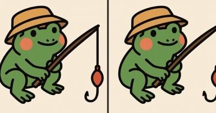 Тест на IQ: найдите 3 отличия на картинке лягушки с удочкой за 31 секунду