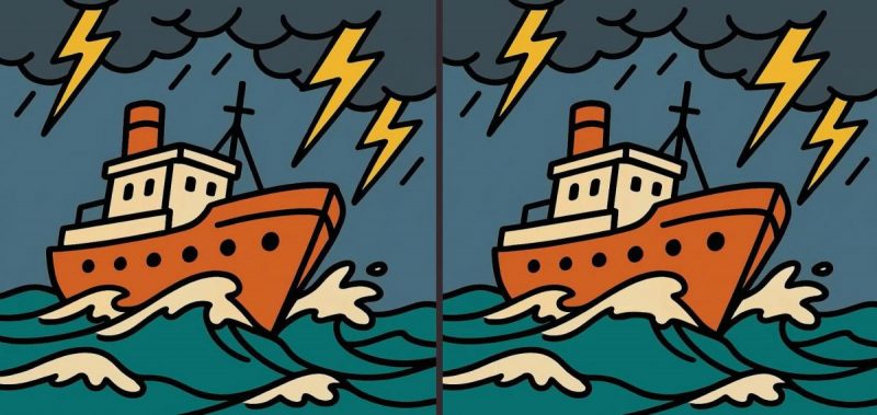 Тест на IQ: найдите 3 отличия на картинке корабля во время шторма за 65 секунд