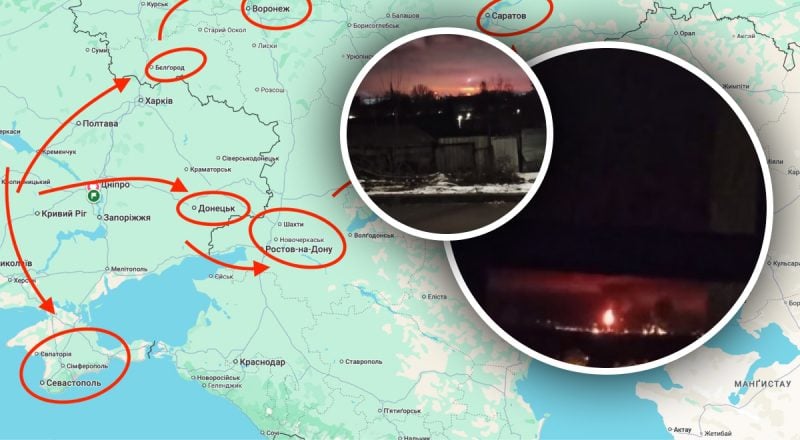 В небе яркие вспышки и огненный дым над важными объектами: дроны атаковали РФ