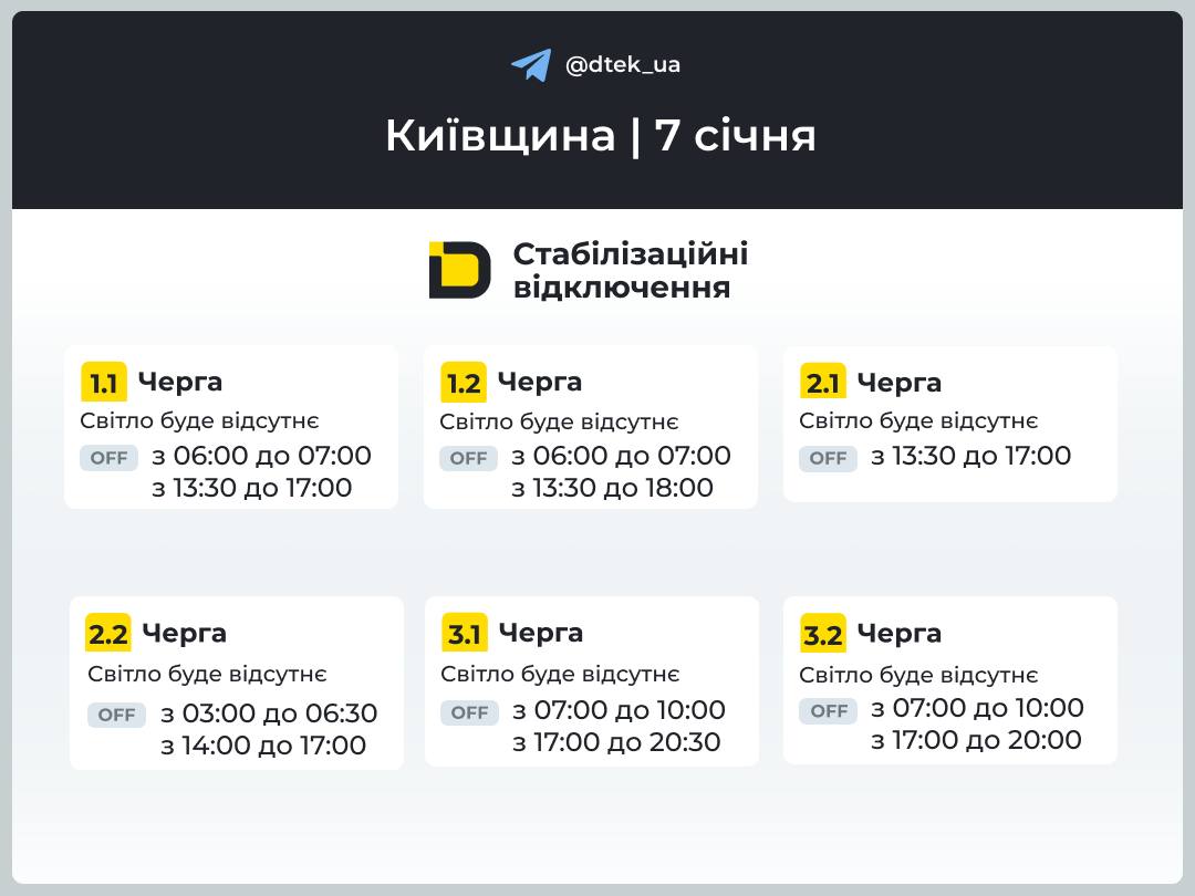 Отключение света в Киевской области 7 января