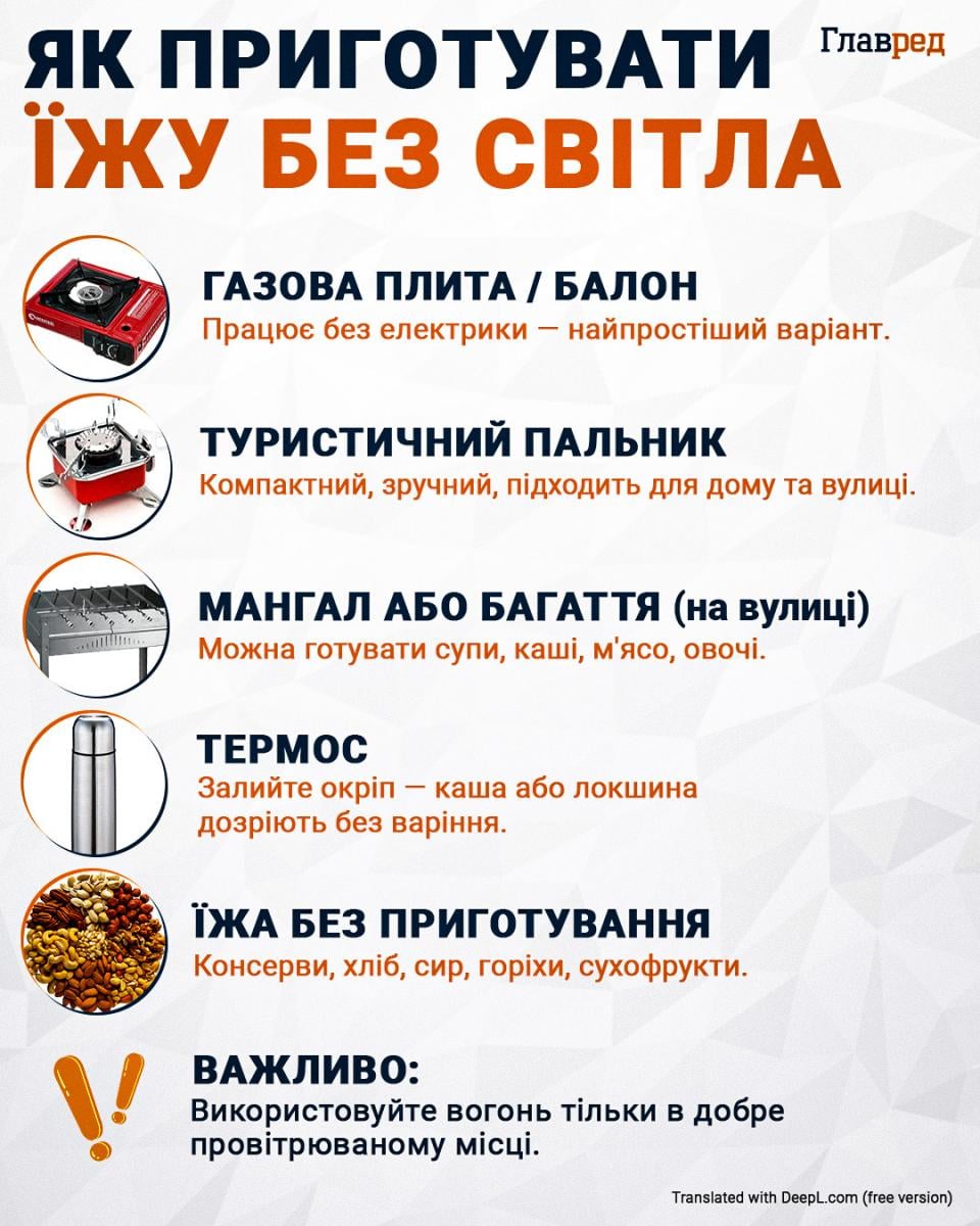 Як приготувати їжу без світла