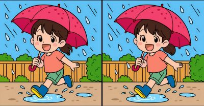 Тест на IQ: найдите 3 отличия на картинке девочки под дождем за 47 секунд