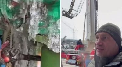 Все покрыто льдом: Кличко показал, как идет восстановление на поврежденном объекте