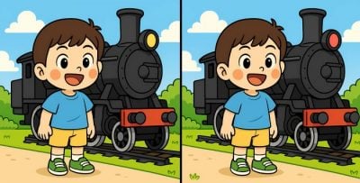 Тест на IQ: знайдіть 3 відмінності на картинці хлопчика біля паровоза за 29 с