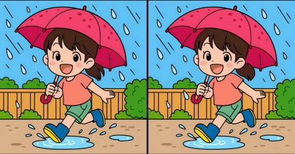 Тест на IQ: найдите 3 отличия на картинке девочки под дождем за 47 секунд