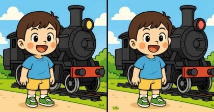 Тест на IQ: найдите 3 отличия на картинке мальчика около паровоза за 29 с