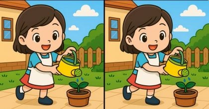 Тест на IQ: найдите 3 отличия на картинке девочки в саду за 59 секунд