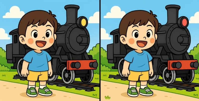 Тест на IQ: найдите 3 отличия на картинке мальчика около паровоза за 29 с