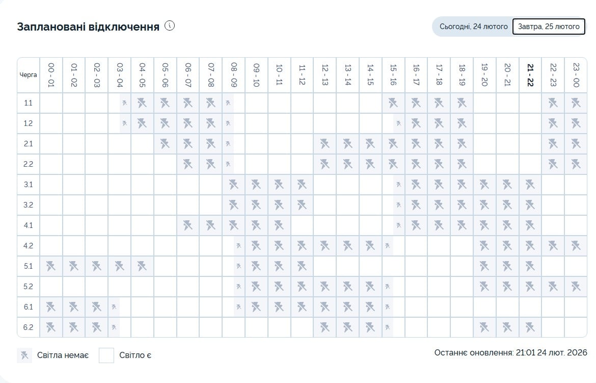 Графіки змінено: коли не буде світла у Дніпрі та області 25 лютого