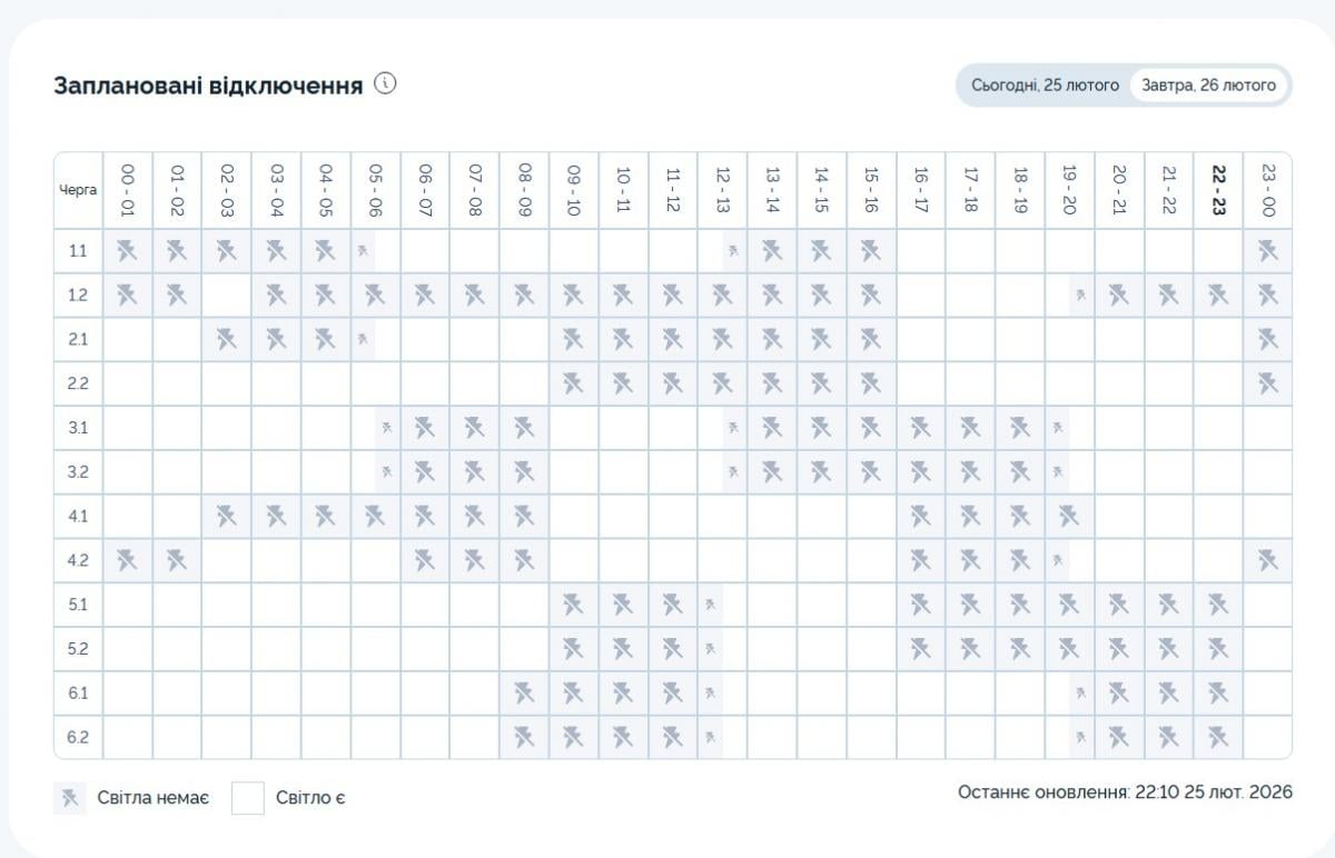 Часы переписали: как будут отключать свет в Днепре и области 26 февраля Часы переписали: как будут отключать свет в Днепре и области 26 февраля