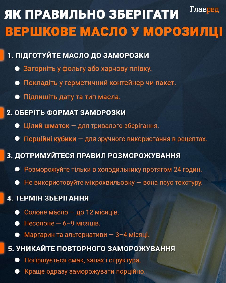 Як правильно зберігати вершкове масло у морозилці Як правильно зберігати вершкове масло у морозилці
