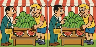 Тест на IQ: знайдіть 3 відмінності на зображенні чоловіка з кавуном за 27 секунд