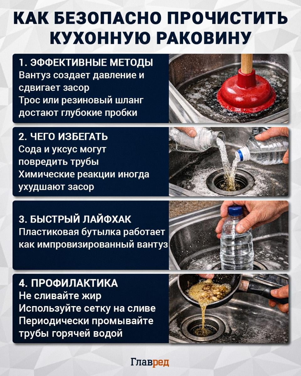 Как прочистить кухонную раковину