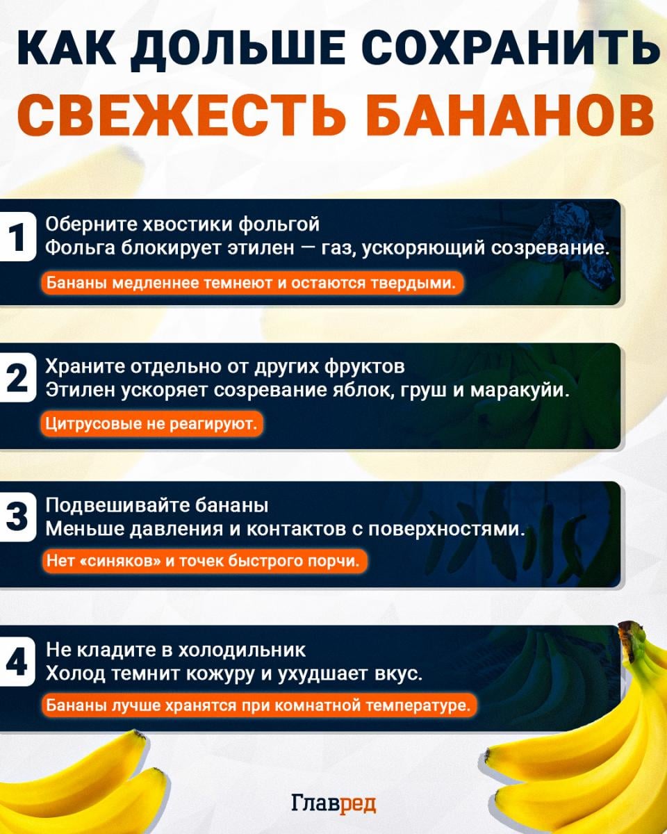 Как дольше сохранить свежесть бананов Как дольше сохранить свежесть бананов