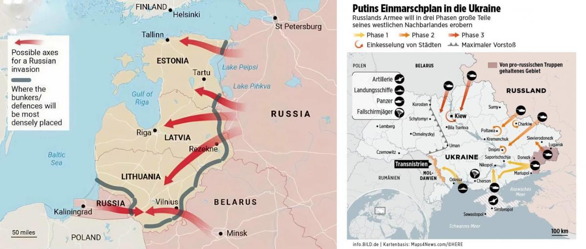 Карта нападения РФ на страны Балтии