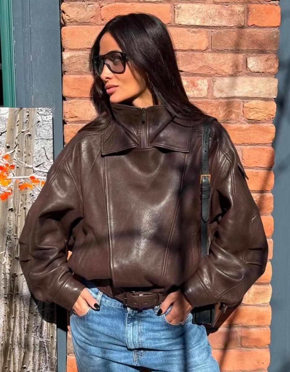 Шкіряна куртка з заниженою талією