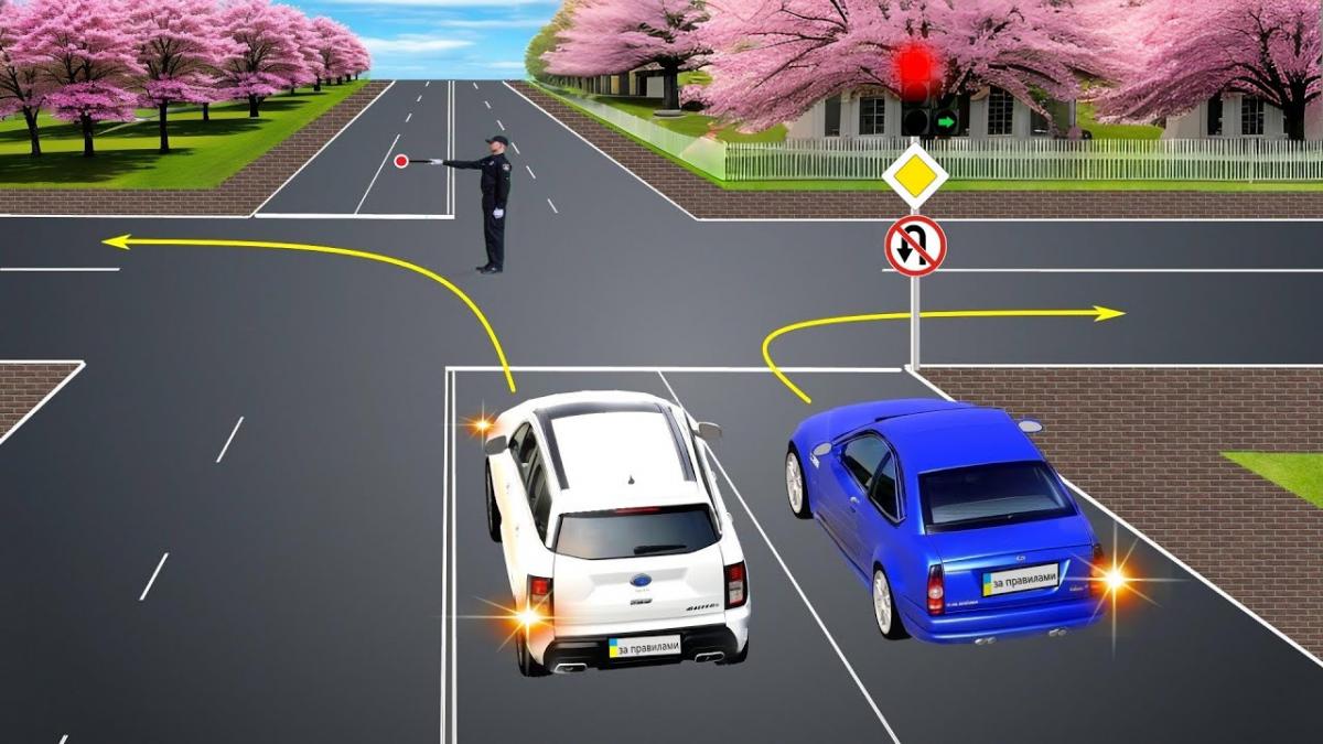 Заплутаний тест ПДР з регулювальником: які автомобілі можуть продовжувати рух