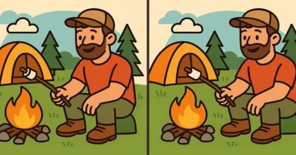 Тест на IQ: нужно найти 3 отличия на картинке мужчины у костра за 51 с