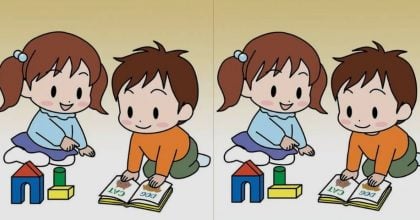 Тест на IQ: нужно найти 3 отличия на картинке детей с книгой за 43 с