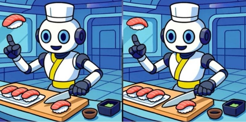 Тест на IQ: потрібно знайти 3 відмінності на зображенні робота-сушіста за 23 с