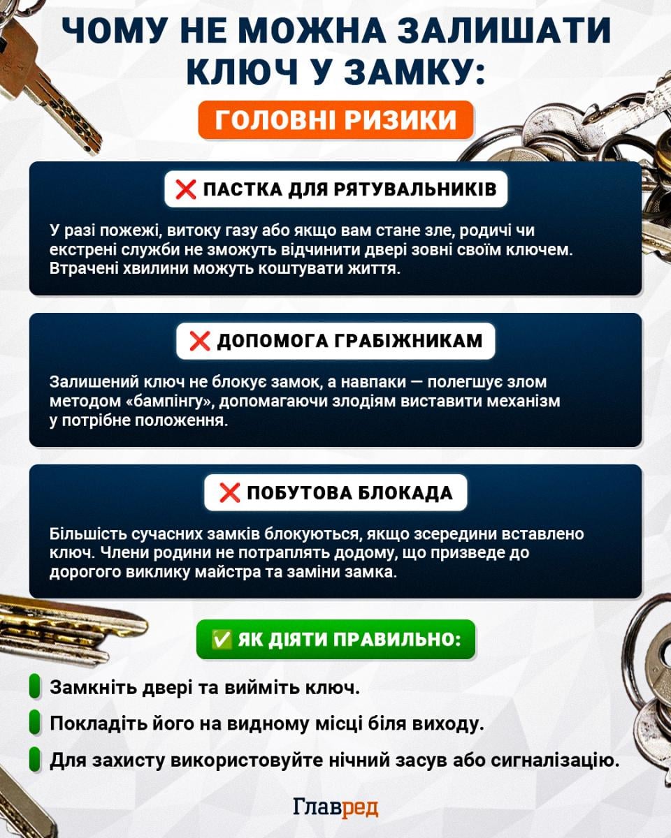 Чому не можна залишати ключ у замку