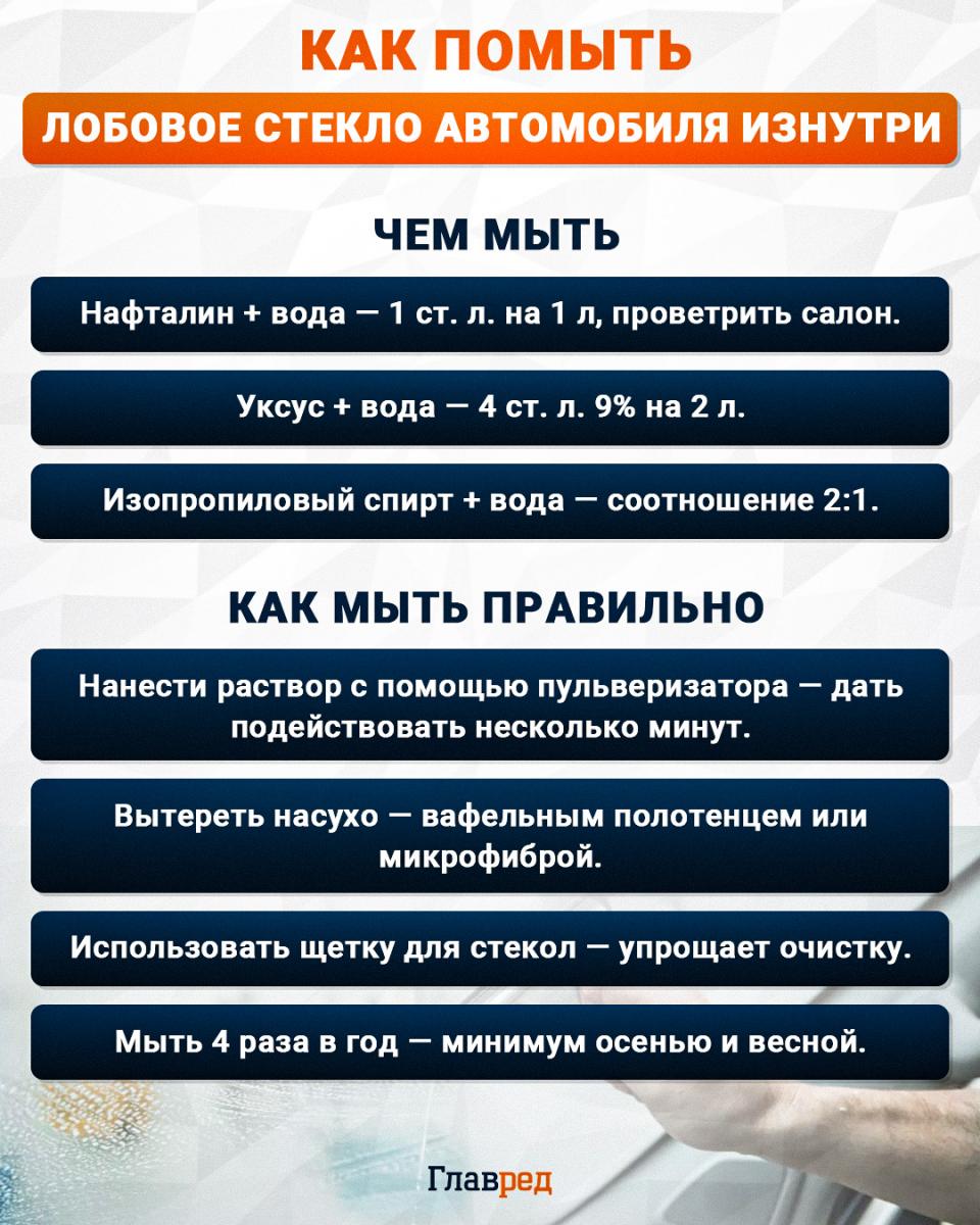 Как помыть лобовое стекло автомобиля изнутри
