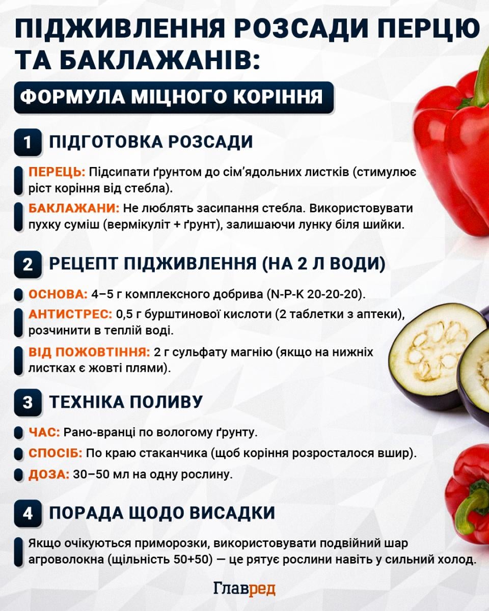 Підживлення розсади перцю та баклажанів