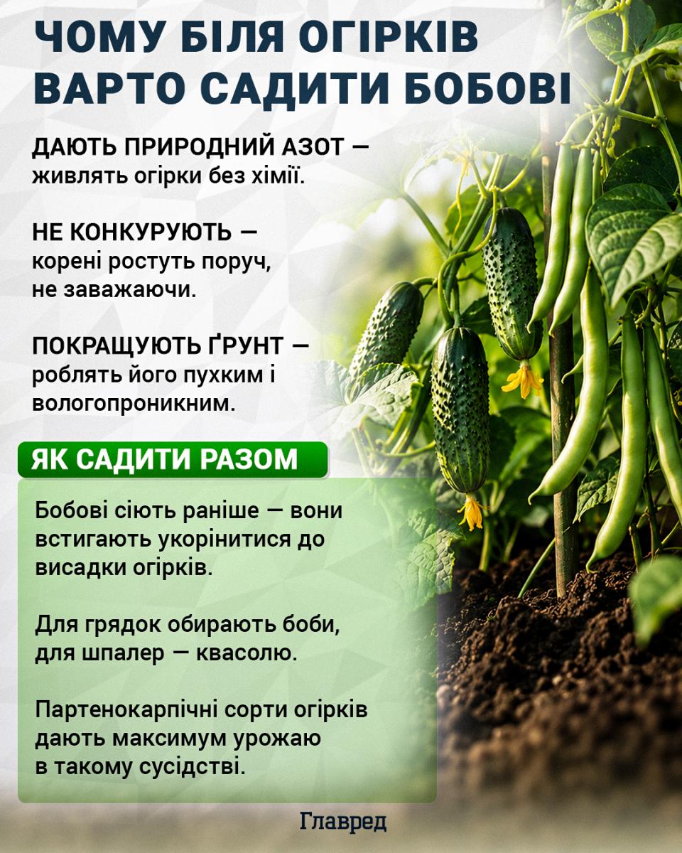 Чому біля огірків варто садити бобові Чому біля огірків варто садити бобові