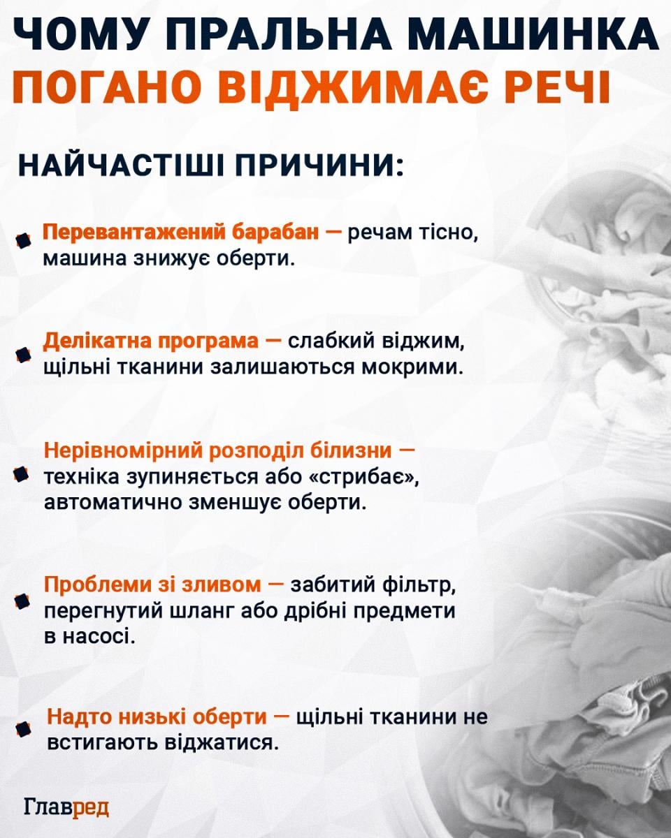 Чому пральна машинка погано віджимає речі