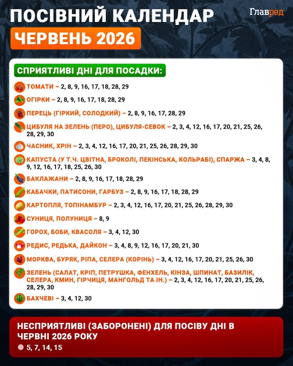 Місячний посівний календар на червень Місячний посівний календар на червень