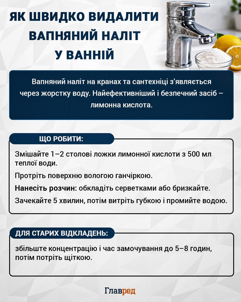 Як швидко видалити вапняний наліт у ванній Як швидко видалити вапняний наліт у ванній