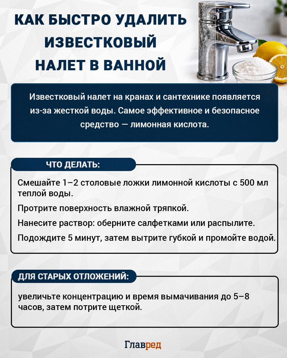 Как быстро удалить известковый налет в ванной