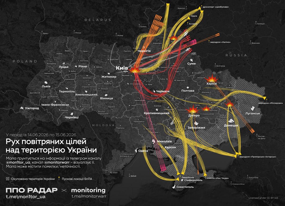 Приблизительный маршрут БпЛА и ракет во время атаки