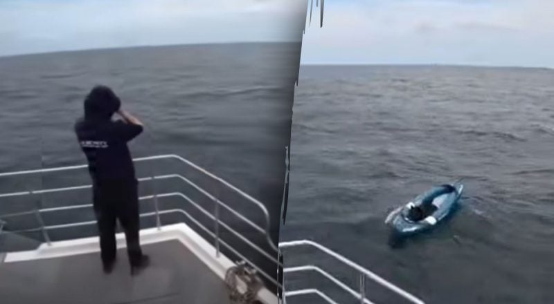 Спасатели потеряли дар речи, заметив собаку посреди моря одну на лодке
