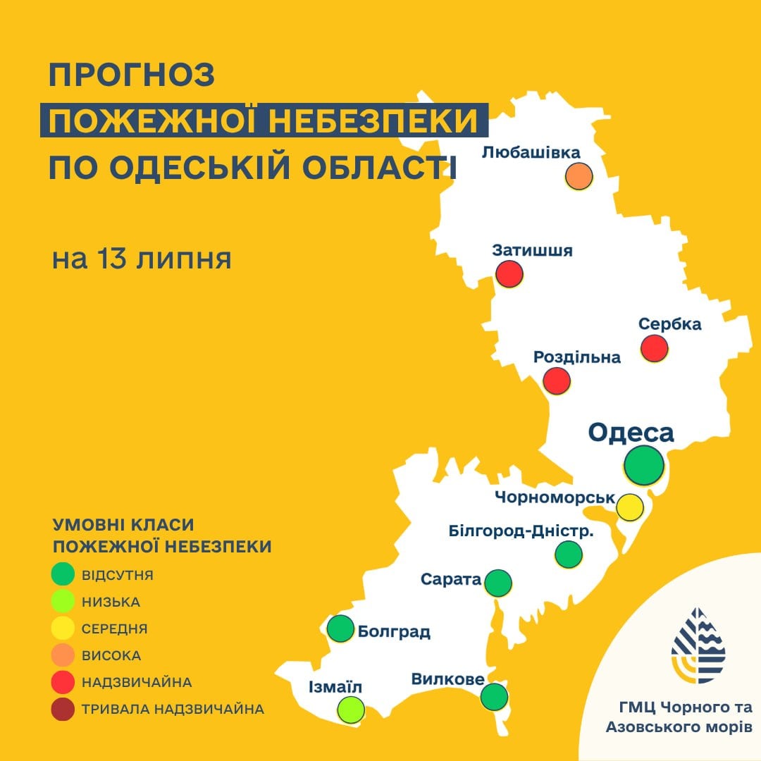 Прогноз пожежної небезпеки в Одеській області на 13 липня Прогноз пожежної небезпеки в Одеській області на 13 липня