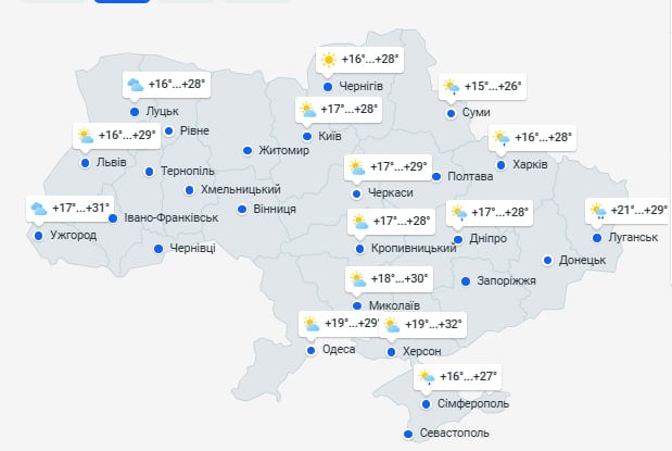 погода в Украине 15 июля